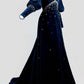 Navy blue vintage elegant exquisite beaded long velvet ball gown evening dress nv3375