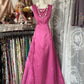 Robe de soirée en satin rose vintage, coupe trapèze, longueur au sol, nv3604