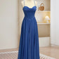 A-Linie, herzförmiger Ausschnitt, langes blaues Ballkleid, rückenfreies, langes blaues Abendkleid nv1608