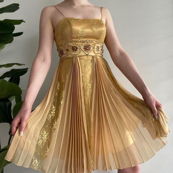 Gold Vintage Perlen Kurzes Chiffon Homecoming Kleid Ballkleid Feenkleid nv5194