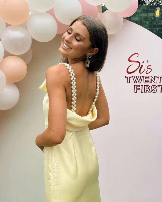Robe de soirée longue coupe ajustée à perles jaunes nv1976