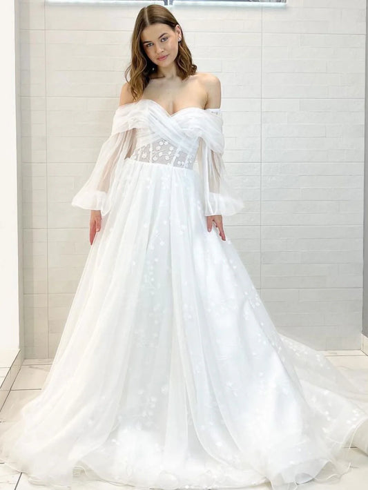 Weißes Ballkleid aus Spitze mit herzförmigem A-Linien-Ausschnitt, langes Abendkleid aus weißer Spitze, NV1532