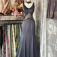 Robe de soirée sirène grise élégante et vintage, col licou, longue, coupe ajustée, en satin, robe de bal, robe de soirée, nv3912