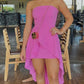Barbie rosa Tube-Top mit Rüschen, unregelmäßigem Saum, kurzes Mini-Ballkleid, Abendkleid, Partykleid, Homecoming-Kleid, Geburtstagskleid, NV2311