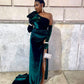 Green fashion one shoulder long velvet sexy slit ball gown evening dress nv3282