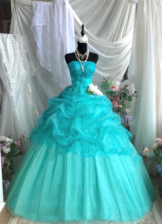 Blau Mintgrün Süß Glänzend Lang Tüll Prinzessin Ballkleid Abendkleid Partykleid Bar Mitzvah Kleid Geburtstagskleid nv4198