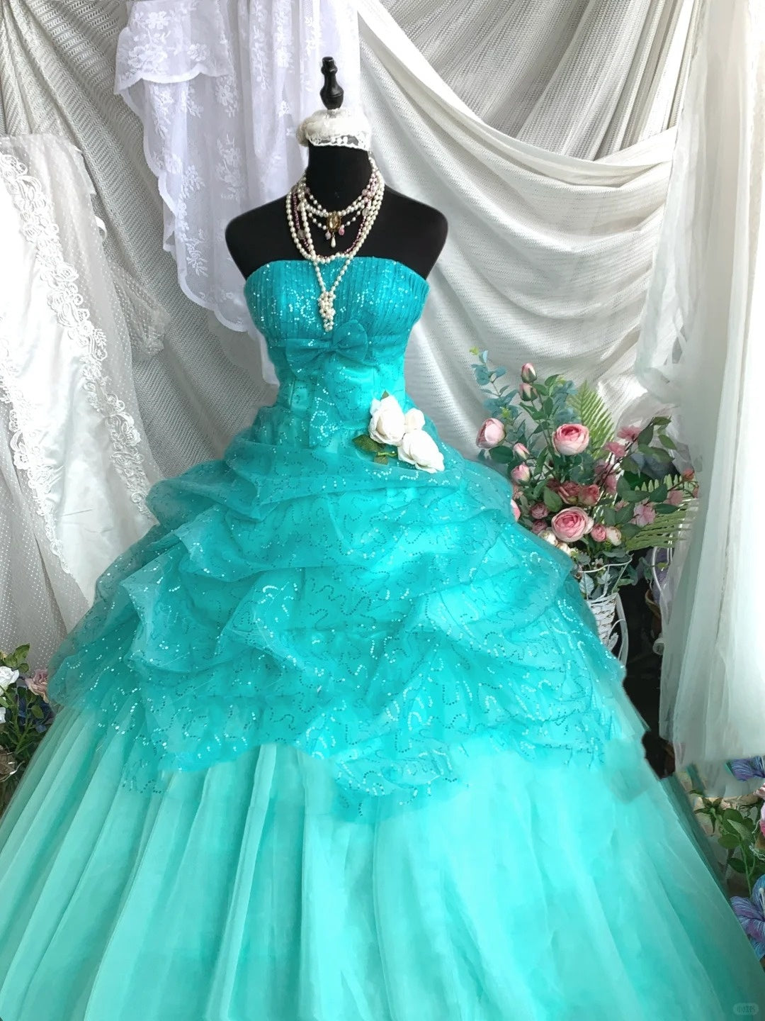 Robe de soirée longue en tulle bleu menthe vert brillant, robe de princesse, robe de fête, robe de bar mitzvah, robe d'anniversaire, nv4198