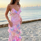 Spaghetti Strap Mermaid Pink Maxi Dress Evening Gown Long Ball Gown nv2680