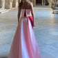 Elegant Red Pink Contrast Stitching Slit Satin Maxi Dress Women Off Shoulder Ladies Evening Dress Party Dress nv2734