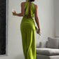 Robe de soirée longue en satin à bretelles élégantes et vertes nv3667