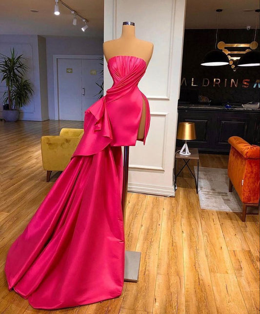 Pink Fashion Tube Top Long and Short Sexy Elegant Trailing Ball Gown Evening Dress nv3279