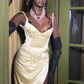 Robe de soirée longue en satin et dentelle beige nv4870