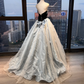 Strapless Black Ice Blue Contrast Ball Gown Velvet Bodice Satin Bow Shiny Tulle Prom Dress  NV7035