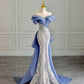 Blue Shiny Sequin Long Elegant Lace Ball Gown Evening Dress Party Dress nv3249