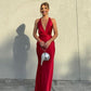 Red simple elegant low-cut V-neck slim long ball gown prom dress evening dress party dress nv2626