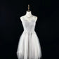 Silbernes kurzes Heimkehrkleid mit Pailletten, Spitze und Tüll, Ballkleid, Geburtstagskleid, nv4496