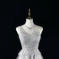 Silbernes kurzes Heimkehrkleid mit Pailletten, Spitze und Tüll, Ballkleid, Geburtstagskleid, nv4496