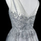 Silbernes kurzes Heimkehrkleid mit Pailletten, Spitze und Tüll, Ballkleid, Geburtstagskleid, nv4496