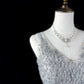 Silbernes kurzes Heimkehrkleid mit Pailletten, Spitze und Tüll, Ballkleid, Geburtstagskleid, nv4496