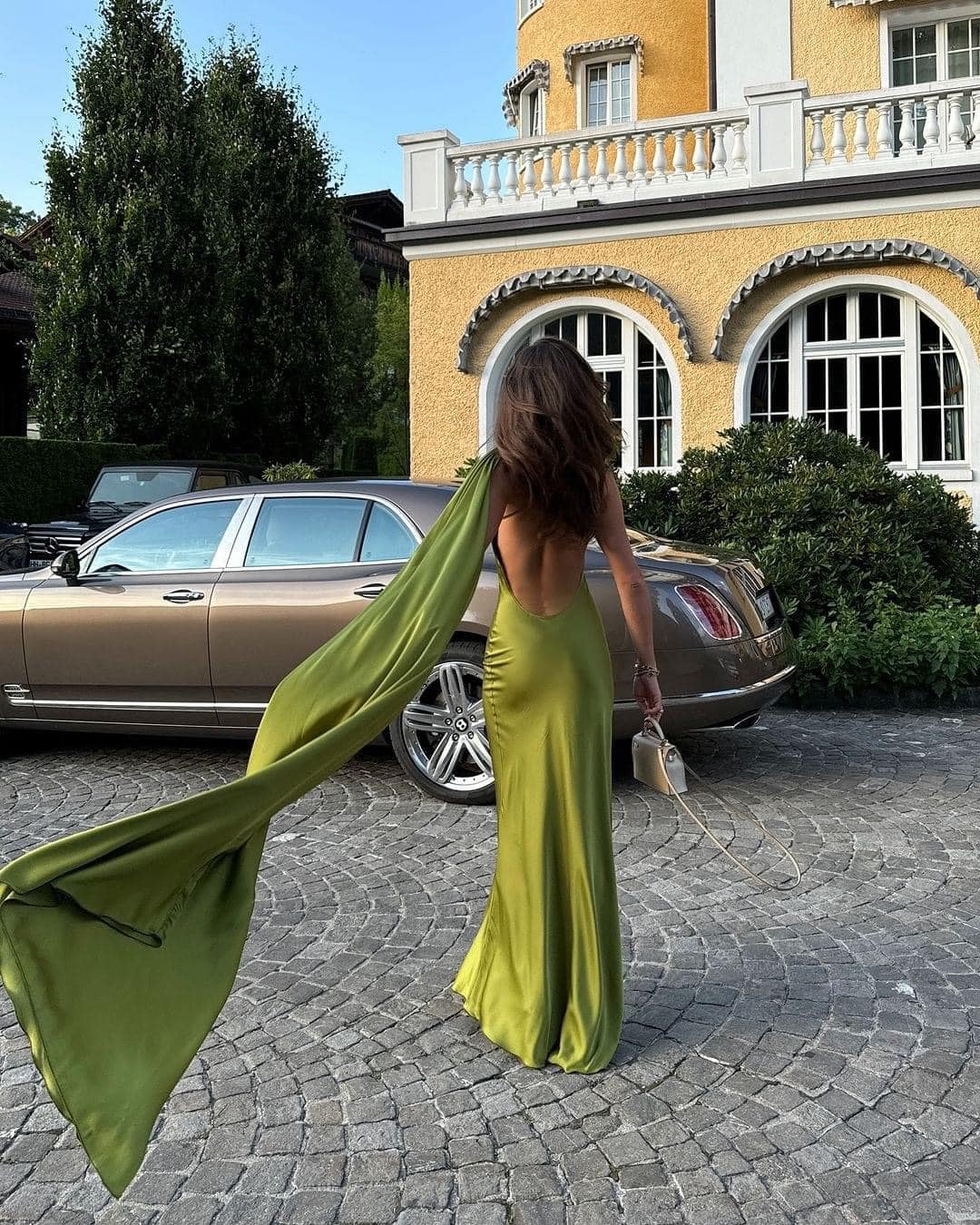 Grünes, modisches, elegantes, rückenfreies, langes, formelles Ballkleid, Abendkleid, Partykleid, NV3648