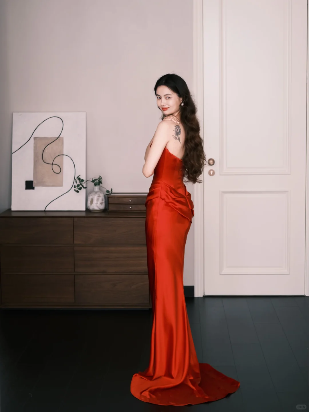 Bright Red Strapless Satin Mermaid Evening Gown  NV7226
