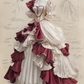 Ivory Burgundy Rococo Victorian Square Neck Corset Ball Gown with Gold Embroidery  NV7406