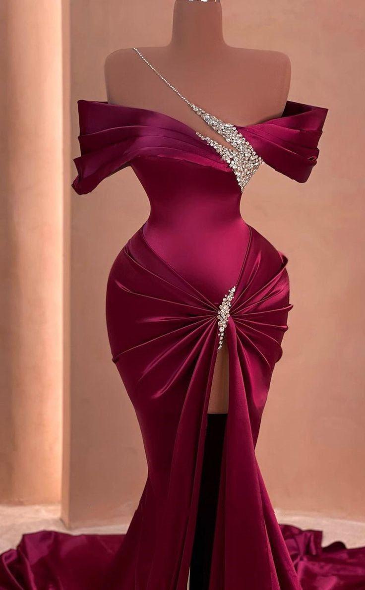 Robe de soirée longue en satin violet, élégante et exquise, perlée, longueur au sol, robe de bal traînante, robe de soirée nv2851