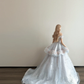 Light Ice Blue Feather Off Shoulder Prom Gown Star Moon Rhinestone Tulle Formal Dress  NV7165