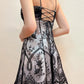 Robe de soirée courte en mousseline de soie à bretelles spaghetti, grise et noire, chic et florale, nv4346