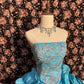 Blue Elegant Delicate Floral Long Satin Ball Gown Evening Dress Party Dress nv4011