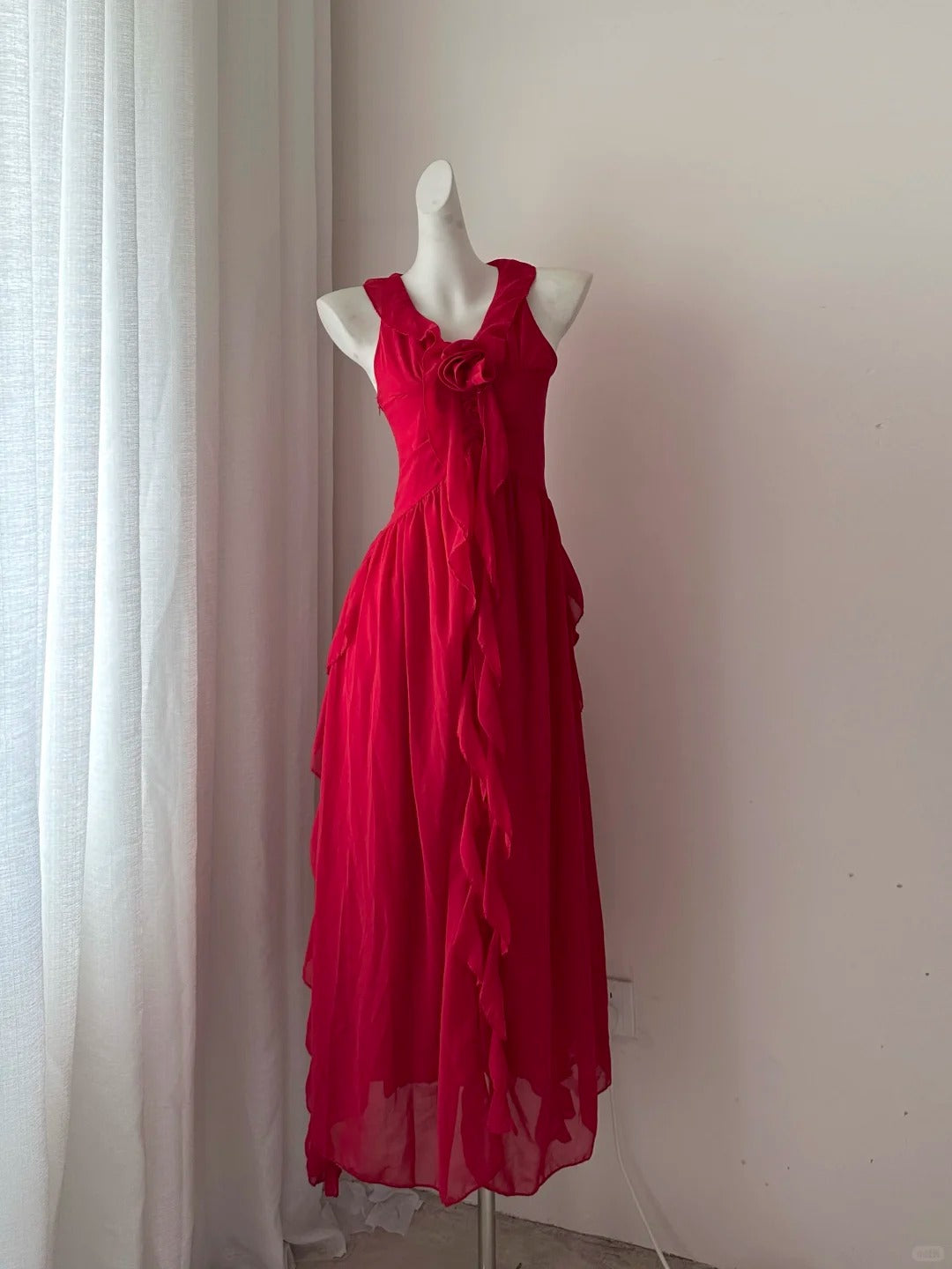 NiceVestidos-Rotes langes Chiffon-Reise-Urlaubskleid-Ballkleid Nv5616