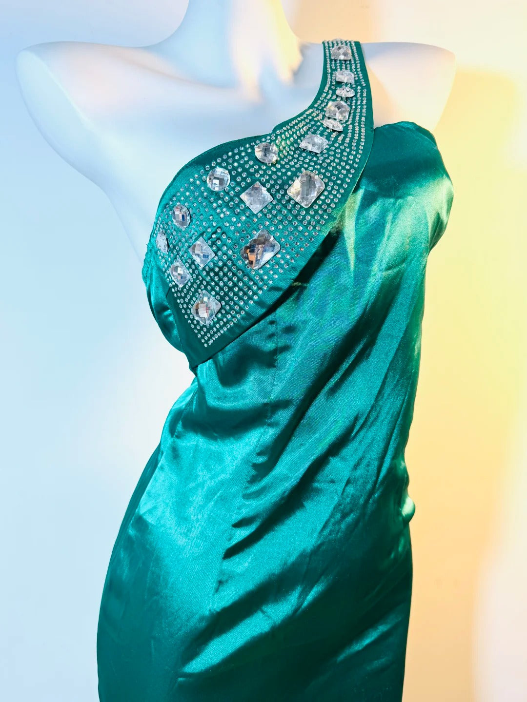 Grüne Perlen One-Shoulder-Mode exquisite kurze Satin Homecoming Kleid Geburtstag Party Kleid nv5308