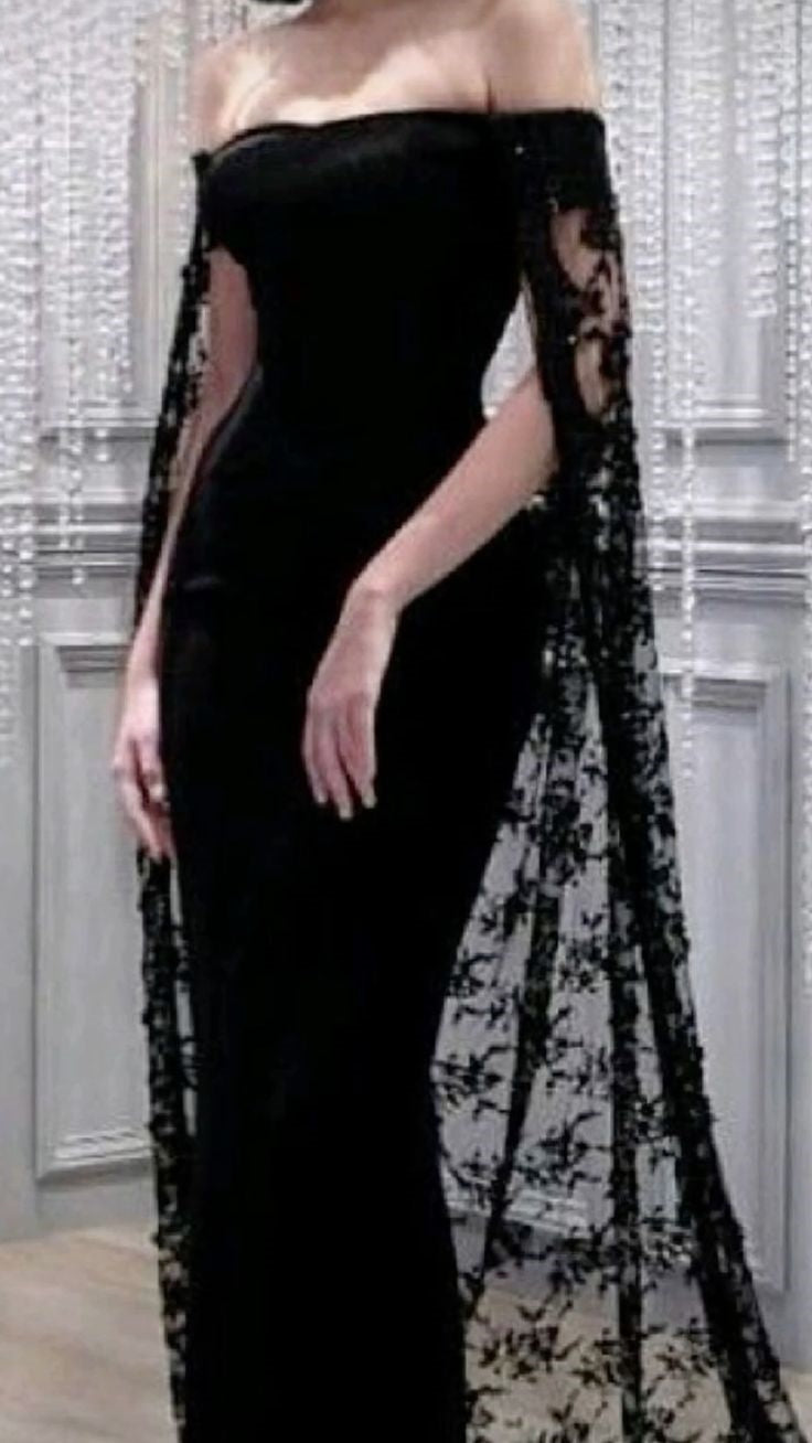 Robe de soirée sirène noire, noble et élégante, en dentelle fine, longue et élégante, robe de bal traînante, robe de soirée nv1914