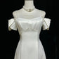 Robe de soirée longue en satin blanc, élégante et délicate, avec perles, nv4927