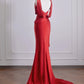Robe de soirée longue en satin rouge, élégante et tendance, dos nu, nv4974