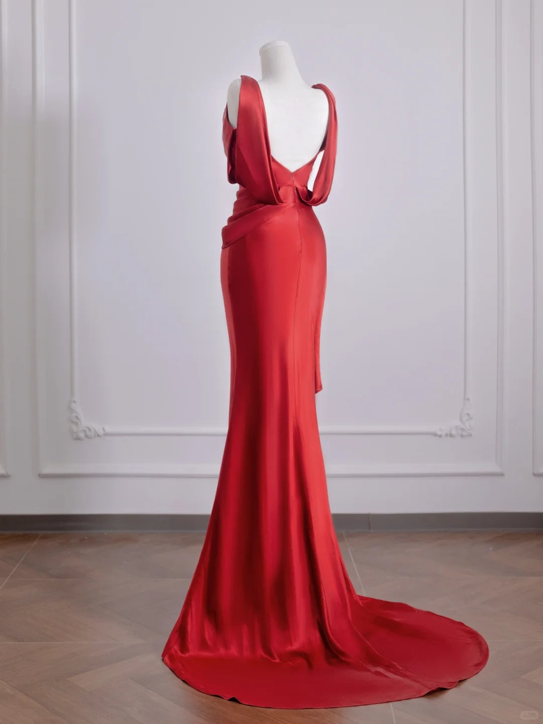 Robe de soirée longue en satin rouge, élégante et tendance, dos nu, nv4974