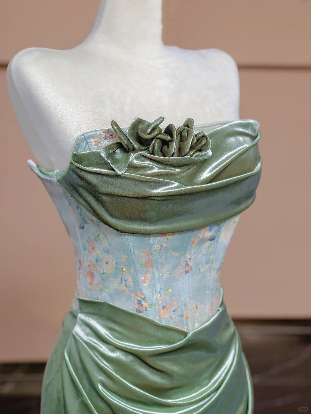 Robe de soirée élégante à fleurs style sirène, coupe ajustée, longue, longueur au sol, style bal, mode verte, nv4189