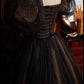 Dark Gold-Embroidered Dress, Mysterious Retro Long Shimmering Gown NV6537