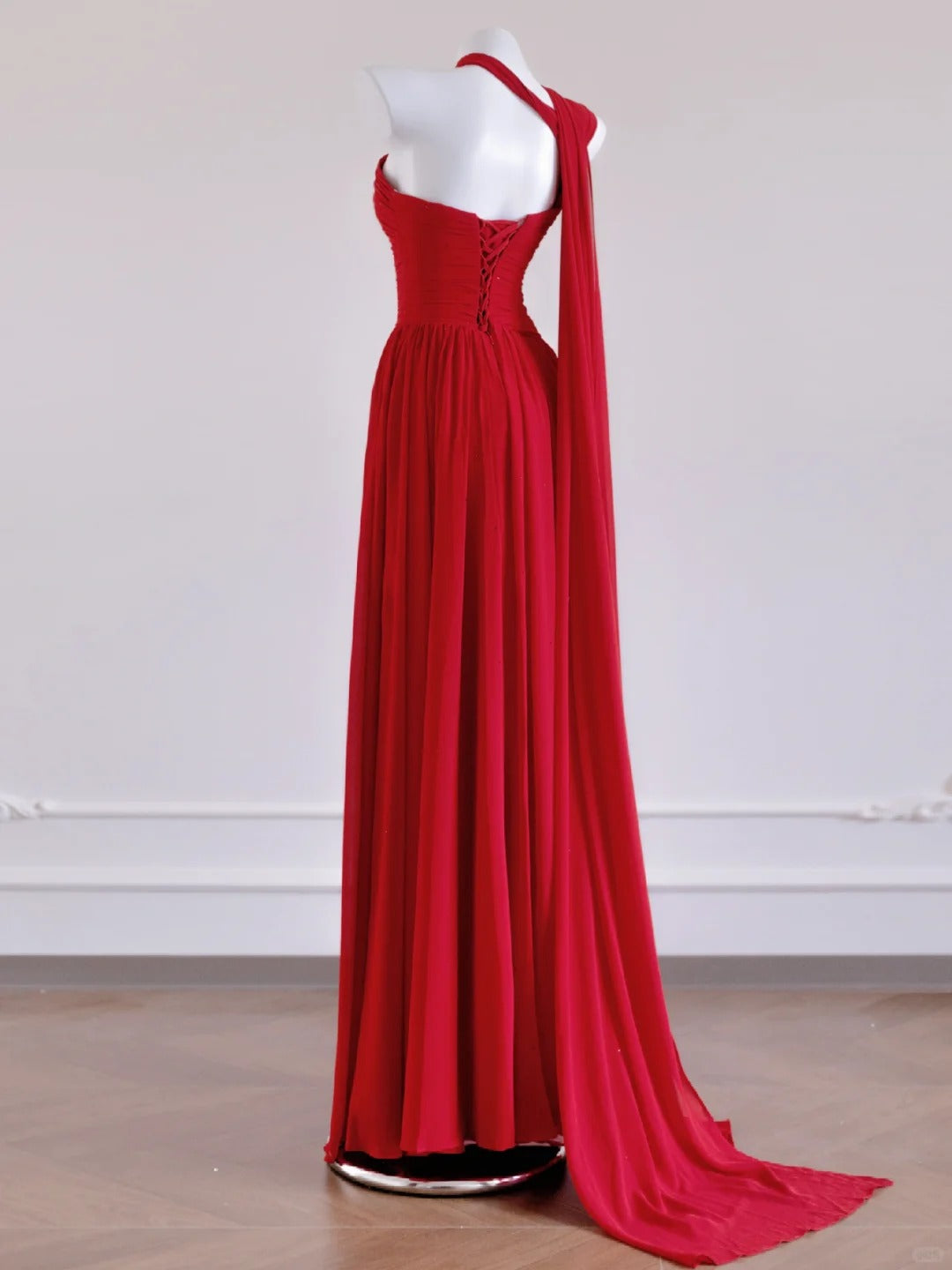 Rotes, modisches Meerjungfrau-Kleid, lang, Chiffon, Ballkleid, Abendkleid, Partykleid, nv4729