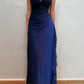 Blaues, modisches, glänzendes, elegantes, ärmelloses, langes Chiffon-Kleid mit bodenlangem Träger, Ballkleid, Abendkleid, Partykleid nv3698