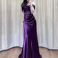 Purple Off Shoulder Mermaid Satin Long Ball Gown Evening Dress nv1997