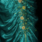 Green Gold Floral Delicate Beads Long Satin Ball Gown Evening Gown Party Dress nv4196