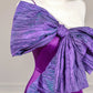 Lila Schleife Langes Satin Ballkleid Abendkleid Partykleid nv4961