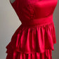 Rotes, kurzes Satin-Heimkehrkleid mit Rüschen, Geburtstagskleid, NV5159
