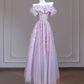 Lila funkelndes langes Ballkleid mit Perlen und Federn, nv4968