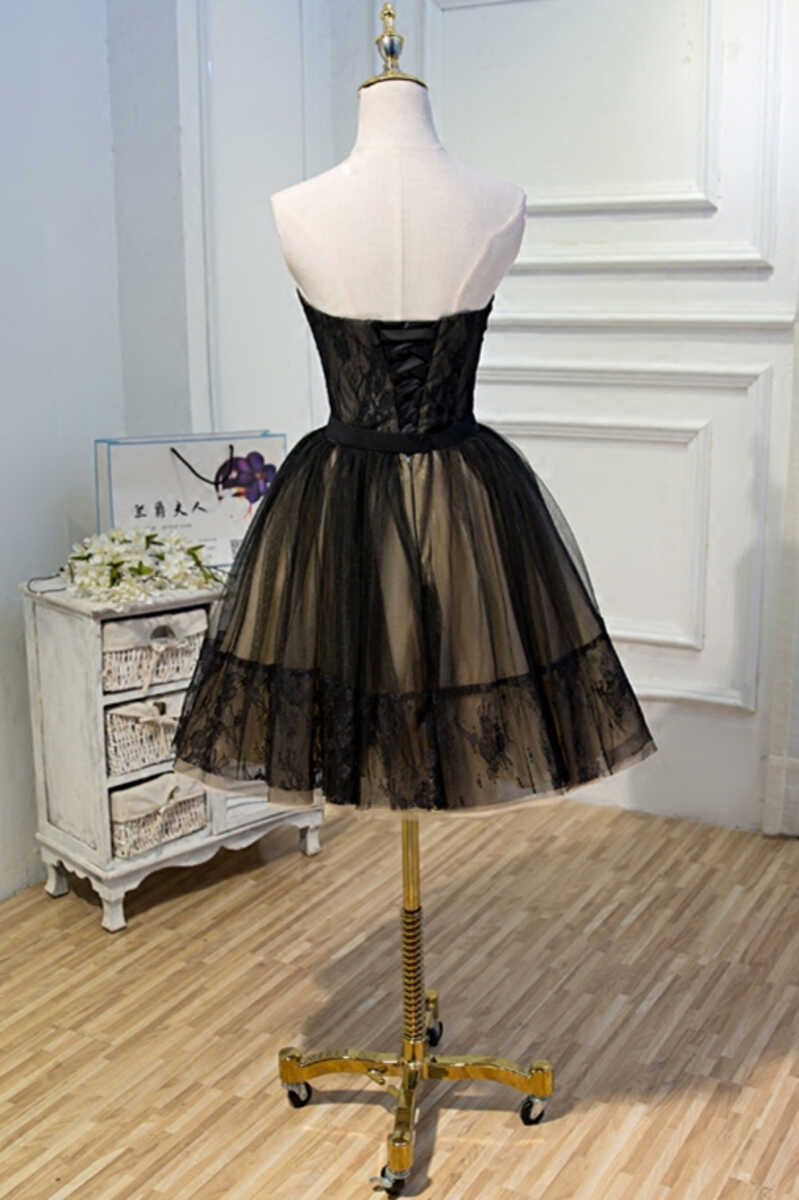 A-Linie schwarze Spitze herzförmiger Ausschnitt kurzes Mini-Bustier Homecoming-Kleid Abendkleid Partykleid nv2283