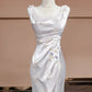 Robe de soirée longue en satin blanc à fleurs, élégante, robe de bal, robe de soirée nv4542