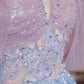 Rosa Blau Perlen Lange Tüll Bodenlangen Ballkleid Abendkleid nv5052