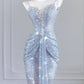 Silbernes, modisches, langes, figurbetontes Ballkleid mit Pailletten, Abendkleid, Partykleid nv4958