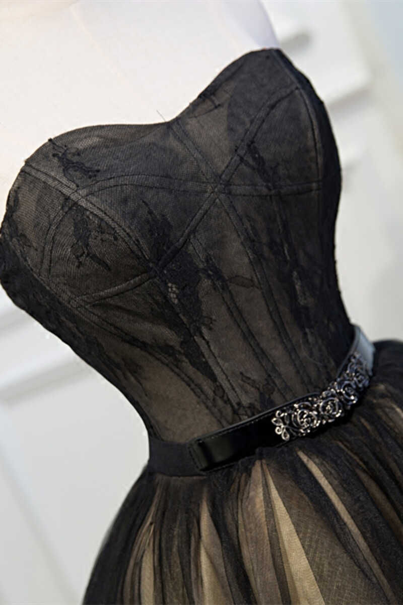 A-Linie schwarze Spitze herzförmiger Ausschnitt kurzes Mini-Bustier Homecoming-Kleid Abendkleid Partykleid nv2283